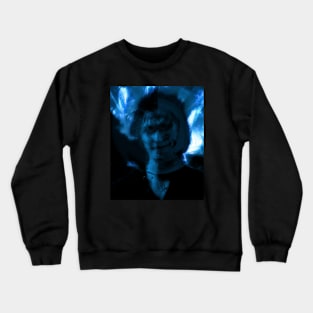 Portrait, digital collage and special processing. Man, like in night dreams. Demon. Blue like ice. Crewneck Sweatshirt